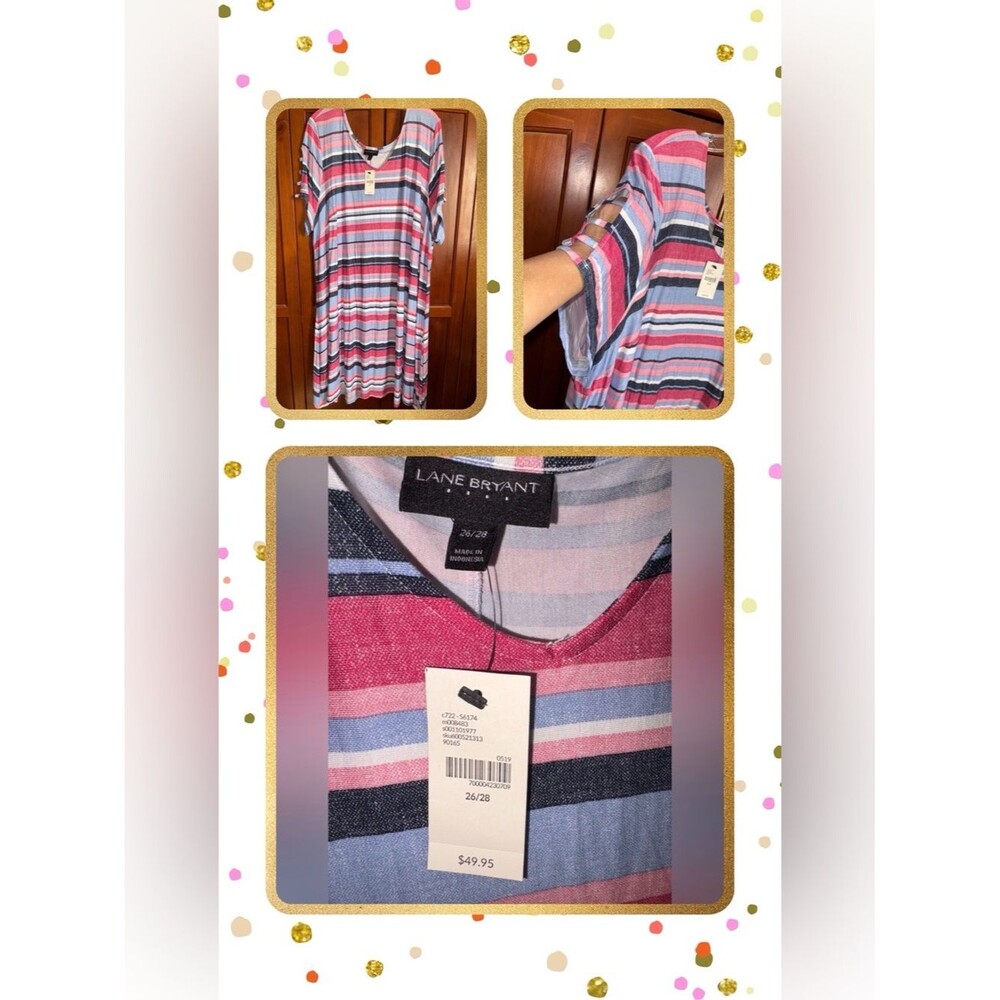 Lane Bryant Pink and Blue Striped Top 30↔️ 43↕️ #1271